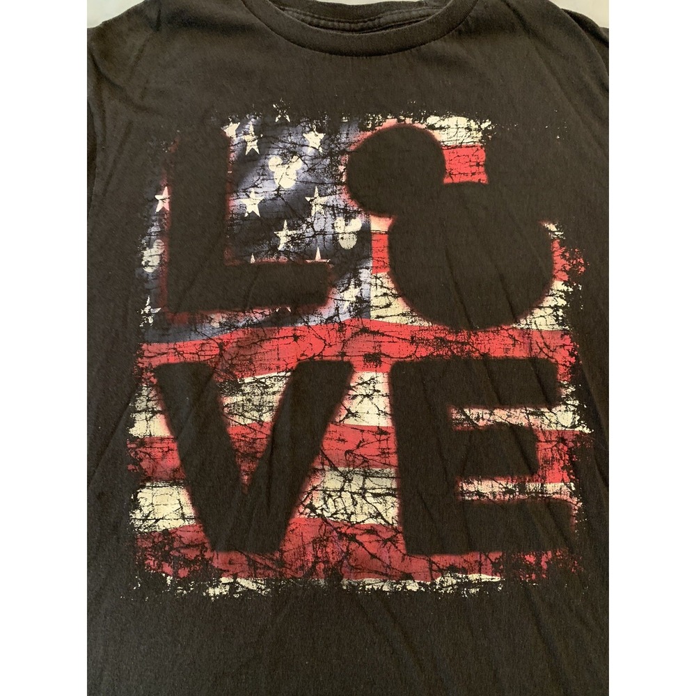 Disney Mickey Mouse Love American Flag USA Tee Shirt Size Medium Black